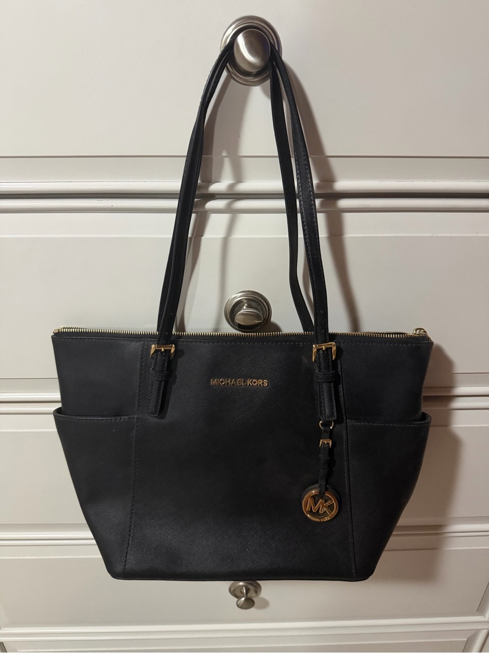 Michael Kors Black Saffiano Tote with Gold Accents